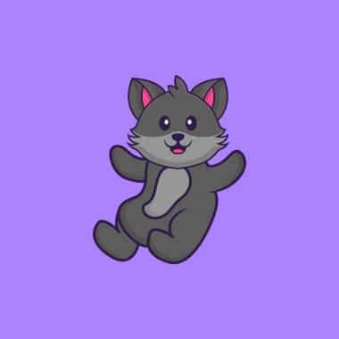 Şirin kedi uçuyor. Hayvan çizgi film kavramı izole edildi. Tişört, tebrik kartı, davetiye kartı ya da maskot olarak kullanılabilir..