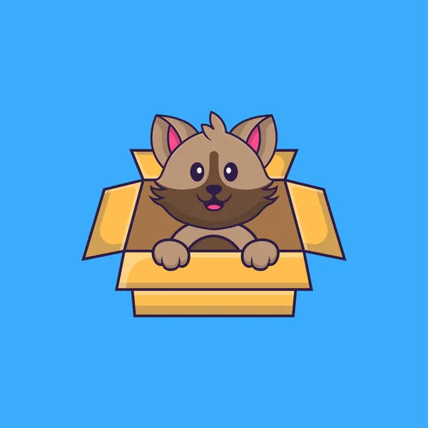 Niedliche Katze Spielt Box Animal Cartoon Konzept Isoliert Kann Für — Stockvektor
