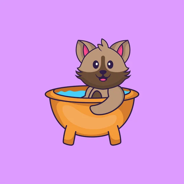 Lindo Gato Tomando Baño Bañera Animal Concepto Dibujos Animados Aislado — Vector de stock
