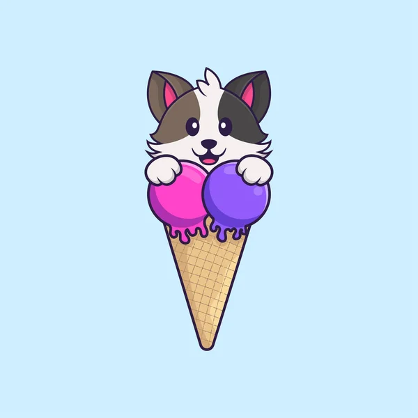 Chaton Mignon Avec Crème Glacée Sucrée Concept Dessin Animé Animal — Image vectorielle