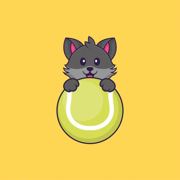 Lindo Gato Jugando Tenis Animal Concepto Dibujos Animados Aislado Puede — Vector de stock