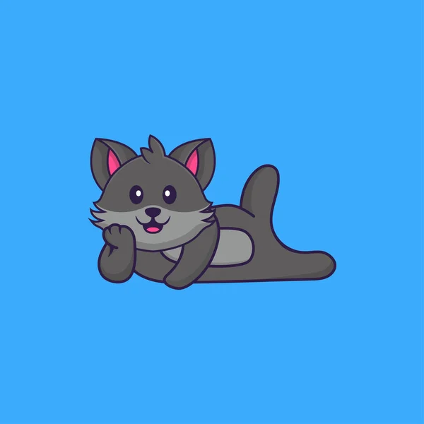 Mignon Chat Couché Concept Dessin Animé Animal Isolé Peut Être — Image vectorielle