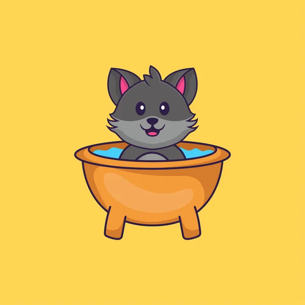 Lindo Gato Tomando Baño Bañera Animal Concepto Dibujos Animados Aislado — Archivo Imágenes Vectoriales