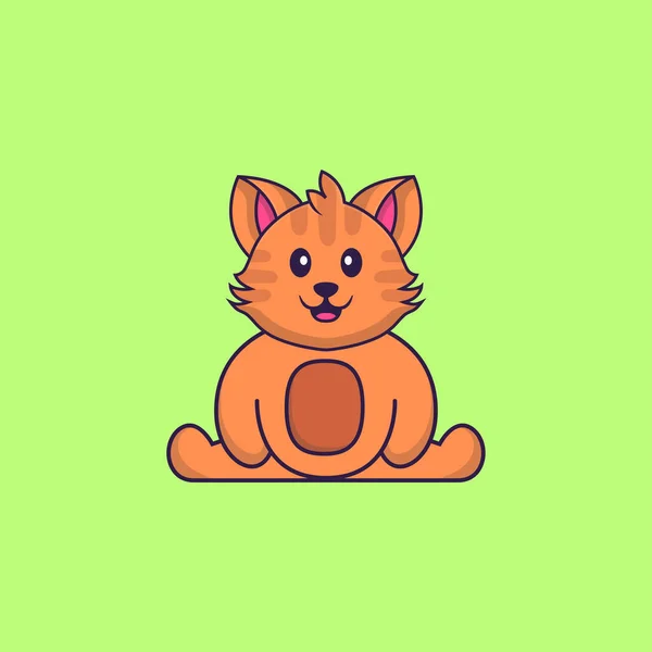 可爱的猫坐着 动物漫画的概念是孤立的 可用于T恤衫 请柬或吉祥物 — 图库矢量图片