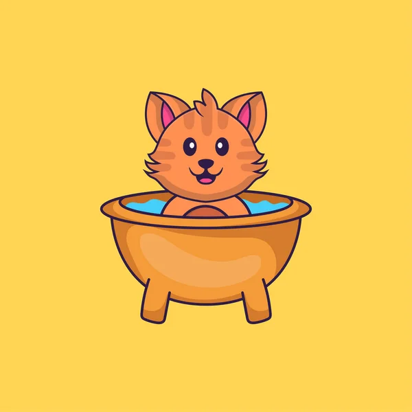 Lindo Gato Tomando Baño Bañera Animal Concepto Dibujos Animados Aislado — Vector de stock