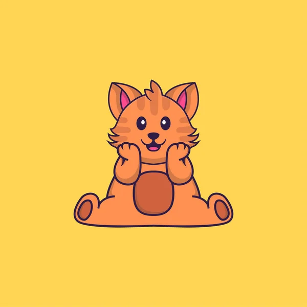 可爱的猫坐着 动物漫画的概念是孤立的 可用于T恤衫 请柬或吉祥物 — 图库矢量图片