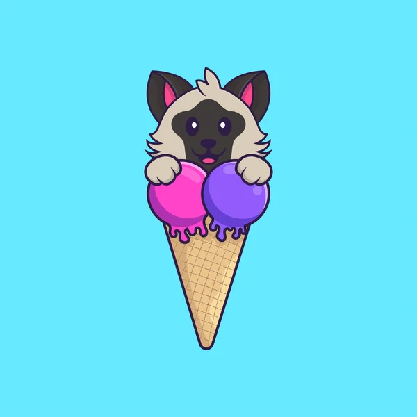 Cute Cat Sweet Ice Cream Animal Cartoon Concept Isolated Can — Stock Vector