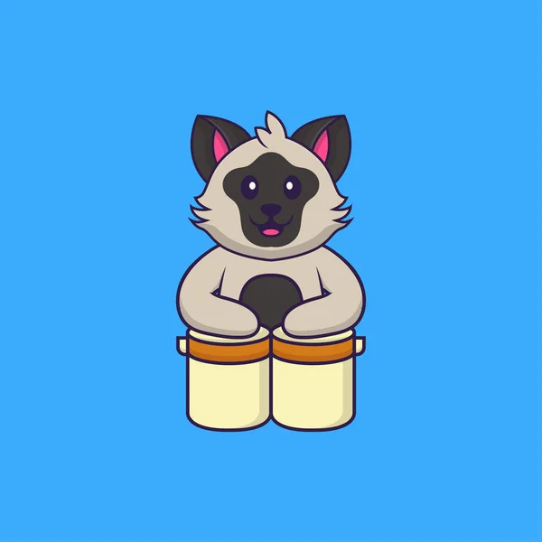 Niedliche Katze Spielt Schlagzeug Animal Cartoon Konzept Isoliert Kann Für — Stockvektor