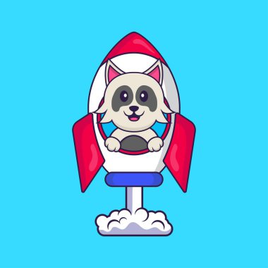 Roketin üstünde uçan sevimli bir köpek. Hayvan çizgi film kavramı izole edildi. Tişört, tebrik kartı, davetiye kartı ya da maskot olarak kullanılabilir..