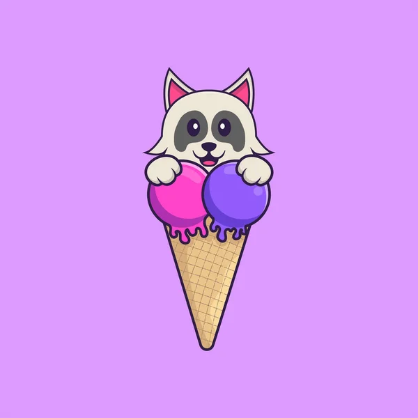 Mignon Chien Avec Crème Glacée Sucrée Concept Dessin Animé Animal — Image vectorielle