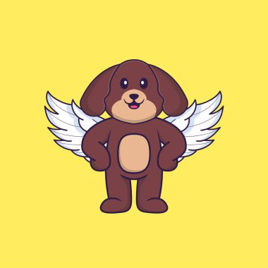 Kanat takan sevimli bir köpek. Hayvan çizgi film kavramı izole edildi. Tişört, tebrik kartı, davetiye kartı ya da maskot olarak kullanılabilir..