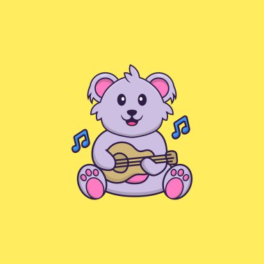 Gitar çalan sevimli koala. Hayvan çizgi film kavramı izole edildi. Tişört, tebrik kartı, davetiye kartı ya da maskot olarak kullanılabilir..