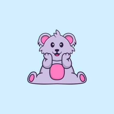 Şirin koala oturuyor. Hayvan çizgi film kavramı izole edildi. Tişört, tebrik kartı, davetiye kartı ya da maskot olarak kullanılabilir..