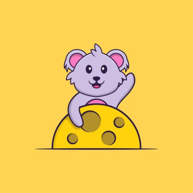 Şirin koala Ay 'da. Hayvan çizgi film kavramı izole edildi. Tişört, tebrik kartı, davetiye kartı ya da maskot olarak kullanılabilir..