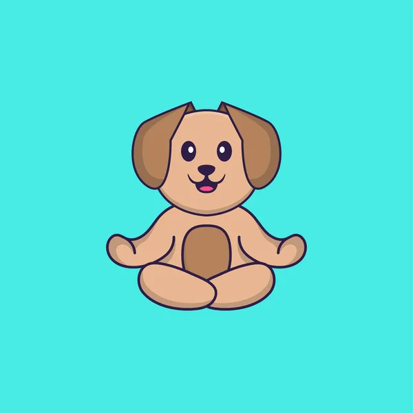 可爱的狗在冥想或做瑜伽 动物漫画的概念是孤立的 可用于T恤衫 请柬或吉祥物 — 图库矢量图片