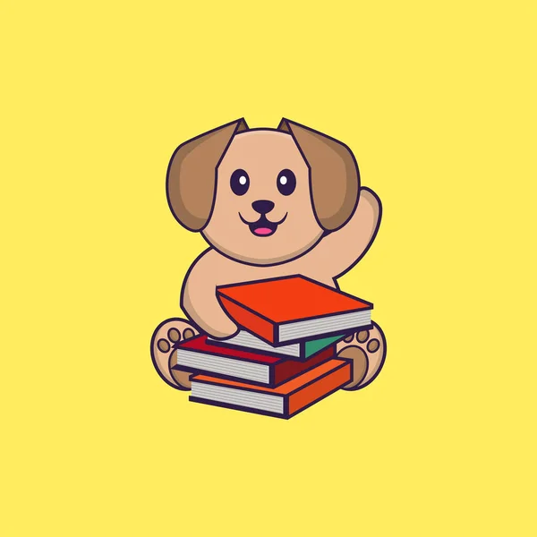 Cão Bonito Lendo Livro Animal Desenho Animado Conceito Isolado Pode — Vetor de Stock
