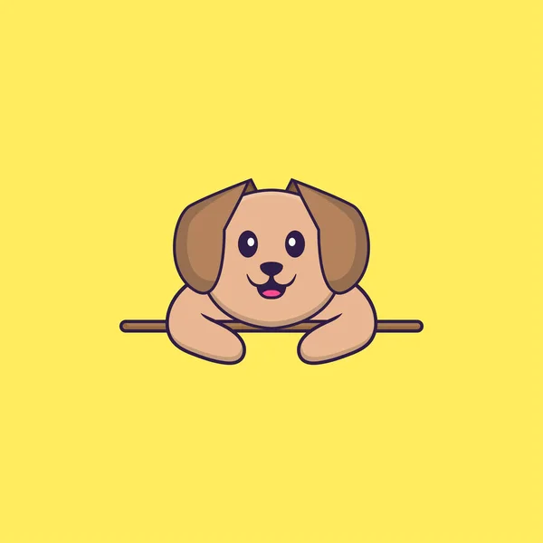 かわいい犬が横になっている 動物の漫画の概念は孤立した Tシャツ グリーティングカード 招待カード マスコットに使用できます — ストックベクタ