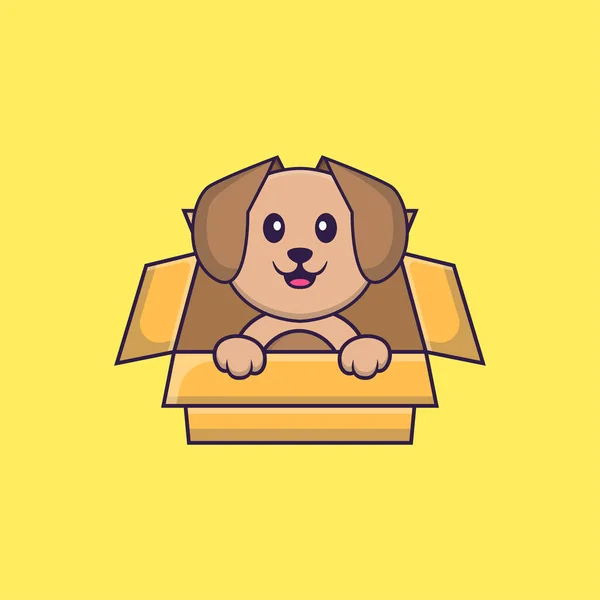 Niedlichen Hund Spielen Box Animal Cartoon Konzept Isoliert Kann Für — Stockvektor