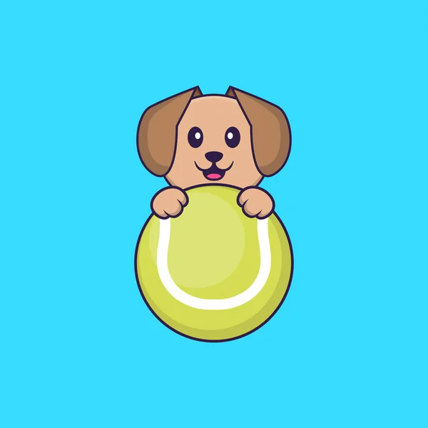 Joli Chien Jouant Tennis Concept Dessin Animé Animal Isolé Peut — Image vectorielle