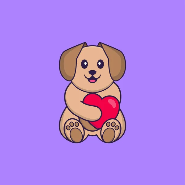 Netter Hund Mit Einem Großen Roten Herz Animal Cartoon Konzept — Stockvektor