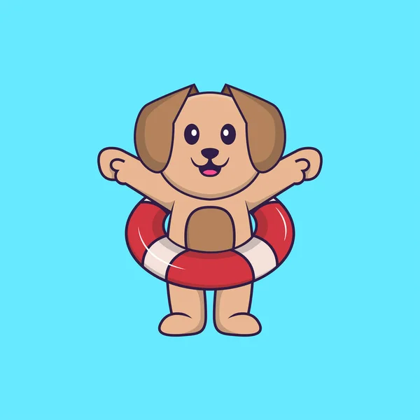フロートを使ってかわいい犬 動物の漫画の概念は孤立した Tシャツ グリーティングカード 招待カード マスコットに使用できます — ストックベクタ