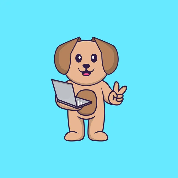 Netter Hund Mit Laptop Animal Cartoon Konzept Isoliert Kann Für — Stockvektor