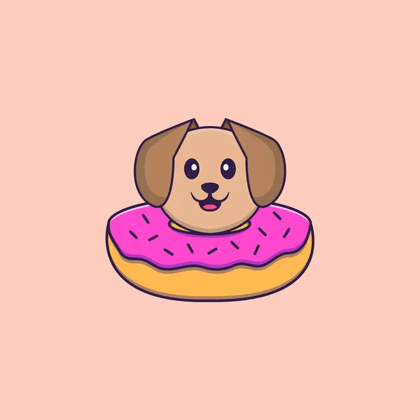 Netter Hund Mit Einem Donut Hals Animal Cartoon Konzept Isoliert — Stockvektor
