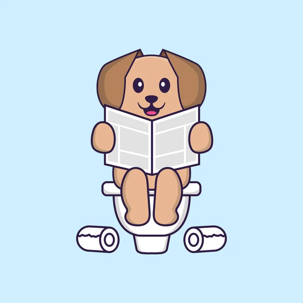 Χάλια Σκύλου Στην Τουαλέτα Και Διαβάσετε Εφημερίδα Έννοια Κινουμένων Σχεδίων — Διανυσματικό Αρχείο