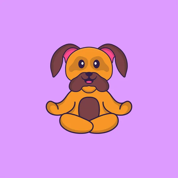 Chien Mignon Médite Fait Yoga Concept Dessin Animé Animal Isolé — Image vectorielle