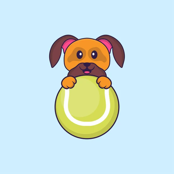 Netter Hund Beim Tennisspielen Animal Cartoon Konzept Isoliert Kann Für — Stockvektor