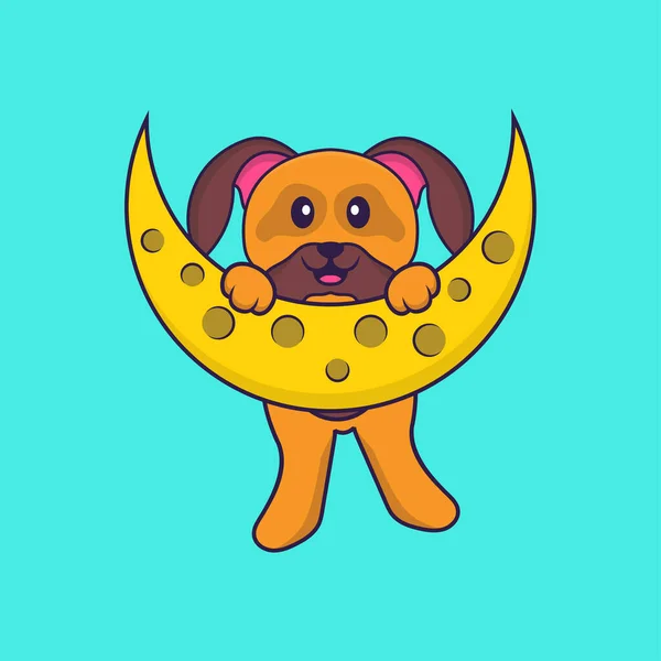 Cão Bonito Está Lua Animal Desenho Animado Conceito Isolado Pode — Vetor de Stock
