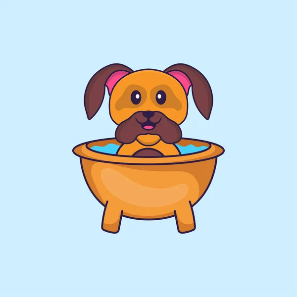 Cute Dog Taking Bath Bathtub Animal Cartoon Concept Isolated Can — Stock Vector