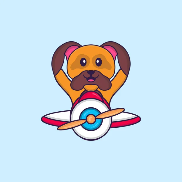 Netter Hund Fliegt Flugzeug Animal Cartoon Konzept Isoliert Kann Für — Stockvektor
