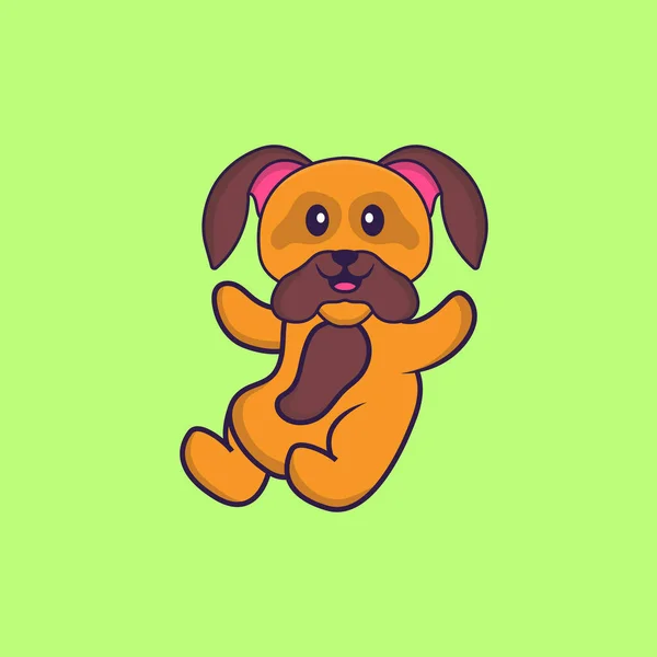 可爱的狗在飞 动物漫画的概念是孤立的 可用于T恤衫 请柬或吉祥物 — 图库矢量图片