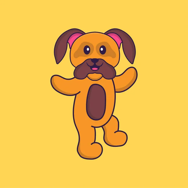 かわいい犬が踊っている 動物の漫画の概念は孤立した Tシャツ グリーティングカード 招待カード マスコットに使用できます — ストックベクタ