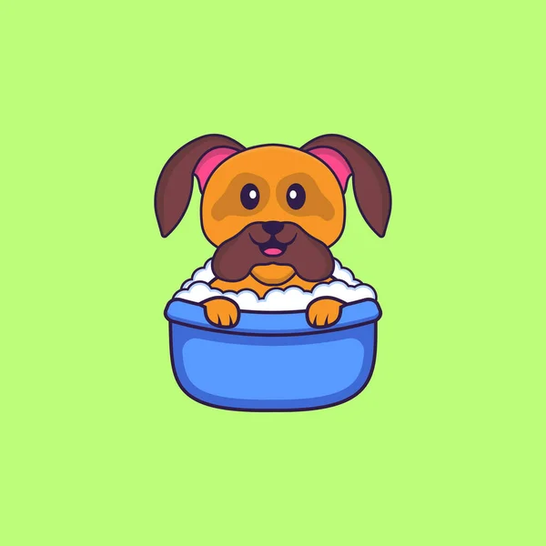Lindo Perro Tomando Baño Bañera Animal Concepto Dibujos Animados Aislado — Archivo Imágenes Vectoriales
