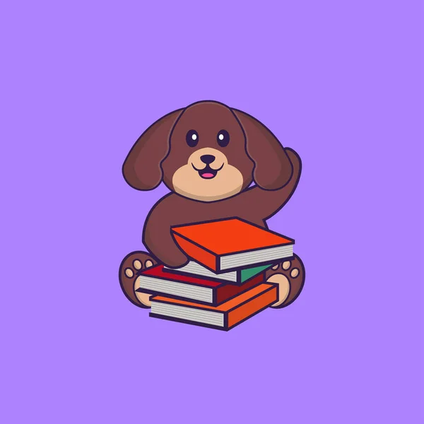 かわいい犬が本を読んでいる 動物の漫画の概念は孤立した Tシャツ グリーティングカード 招待カード マスコットに使用できます — ストックベクタ