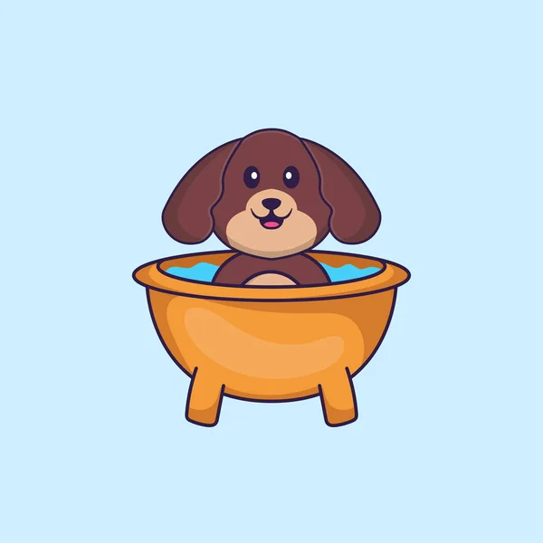 Netter Hund Der Der Badewanne Badet Animal Cartoon Konzept Isoliert — Stockvektor