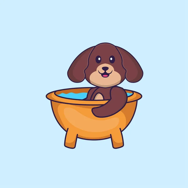 Netter Hund Der Der Badewanne Badet Animal Cartoon Konzept Isoliert — Stockvektor