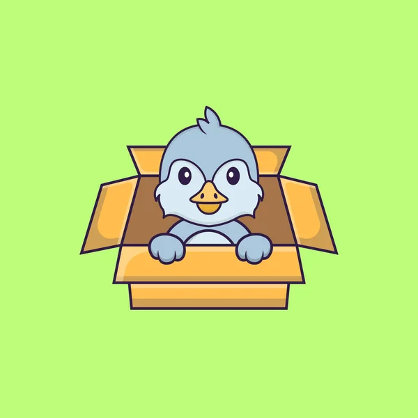 Roztomilý Pták Hraje Krabici Animální Kreslený Koncept Izolovaný Lze Použít — Stockový vektor