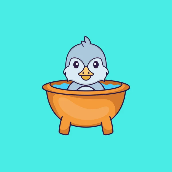 Netter Vogel Beim Baden Der Badewanne Animal Cartoon Konzept Isoliert — Stockvektor