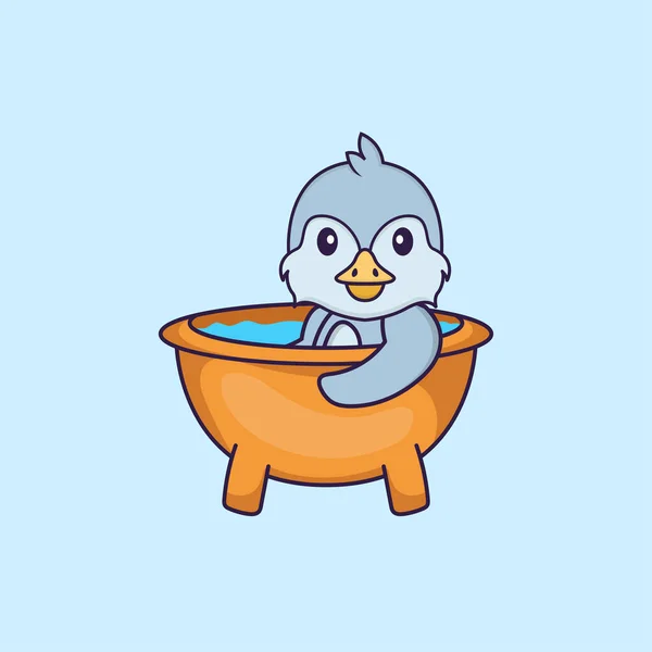 Netter Vogel Beim Baden Der Badewanne Animal Cartoon Konzept Isoliert — Stockvektor