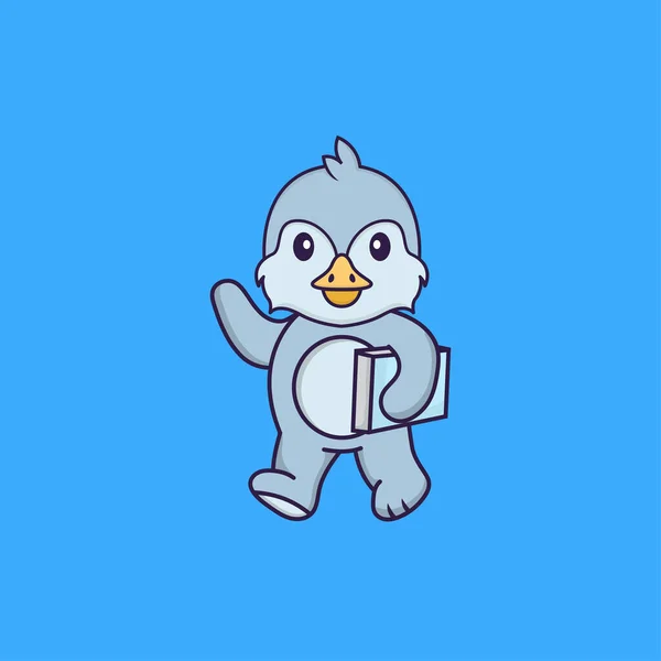 Netter Vogel Mit Einem Buch Der Hand Animal Cartoon Konzept — Stockvektor