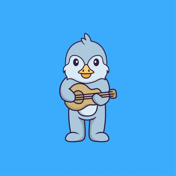 Joli Oiseau Jouant Guitare Concept Dessin Animé Animal Isolé Peut — Image vectorielle