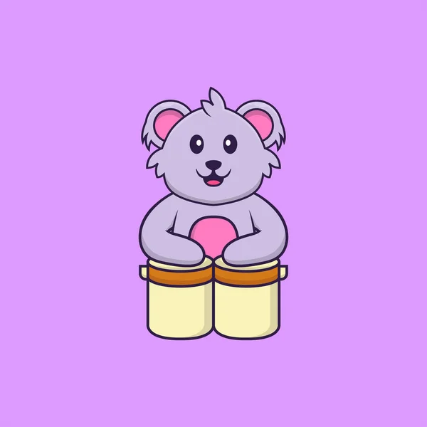 Cute Koala Está Tocando Batería Animal Concepto Dibujos Animados Aislado — Vector de stock