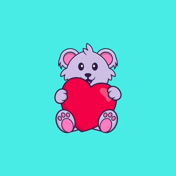 Lindo Koala Sosteniendo Gran Corazón Rojo Animal Concepto Dibujos Animados — Archivo Imágenes Vectoriales