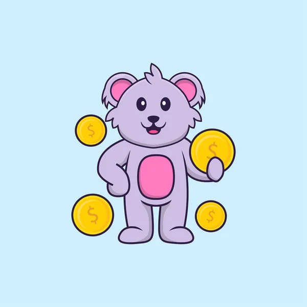 Mignon Koala Tenant Pièce Monnaie Concept Dessin Animé Animal Isolé — Image vectorielle