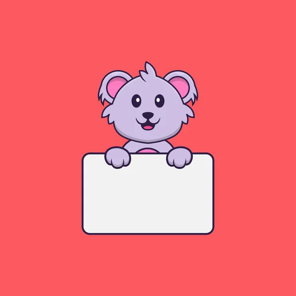 Mignon Koala Tenant Tableau Blanc Concept Dessin Animé Animal Isolé — Image vectorielle