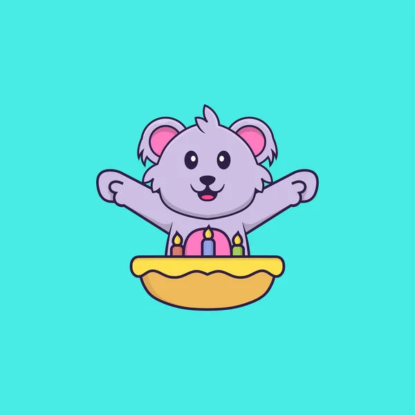 Słodka Koala Tortem Urodzinowym Koncepcja Kreskówki Odizolowana Może Służyć Podkoszulka — Wektor stockowy