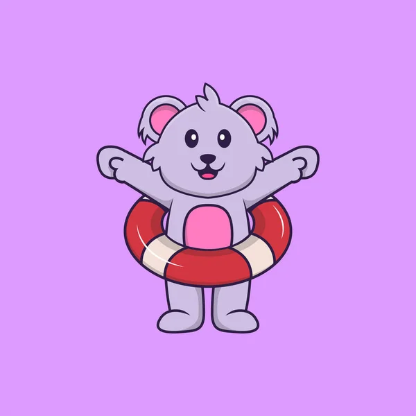 Mignon Koala Aide Flotteur Concept Dessin Animé Animal Isolé Peut — Image vectorielle